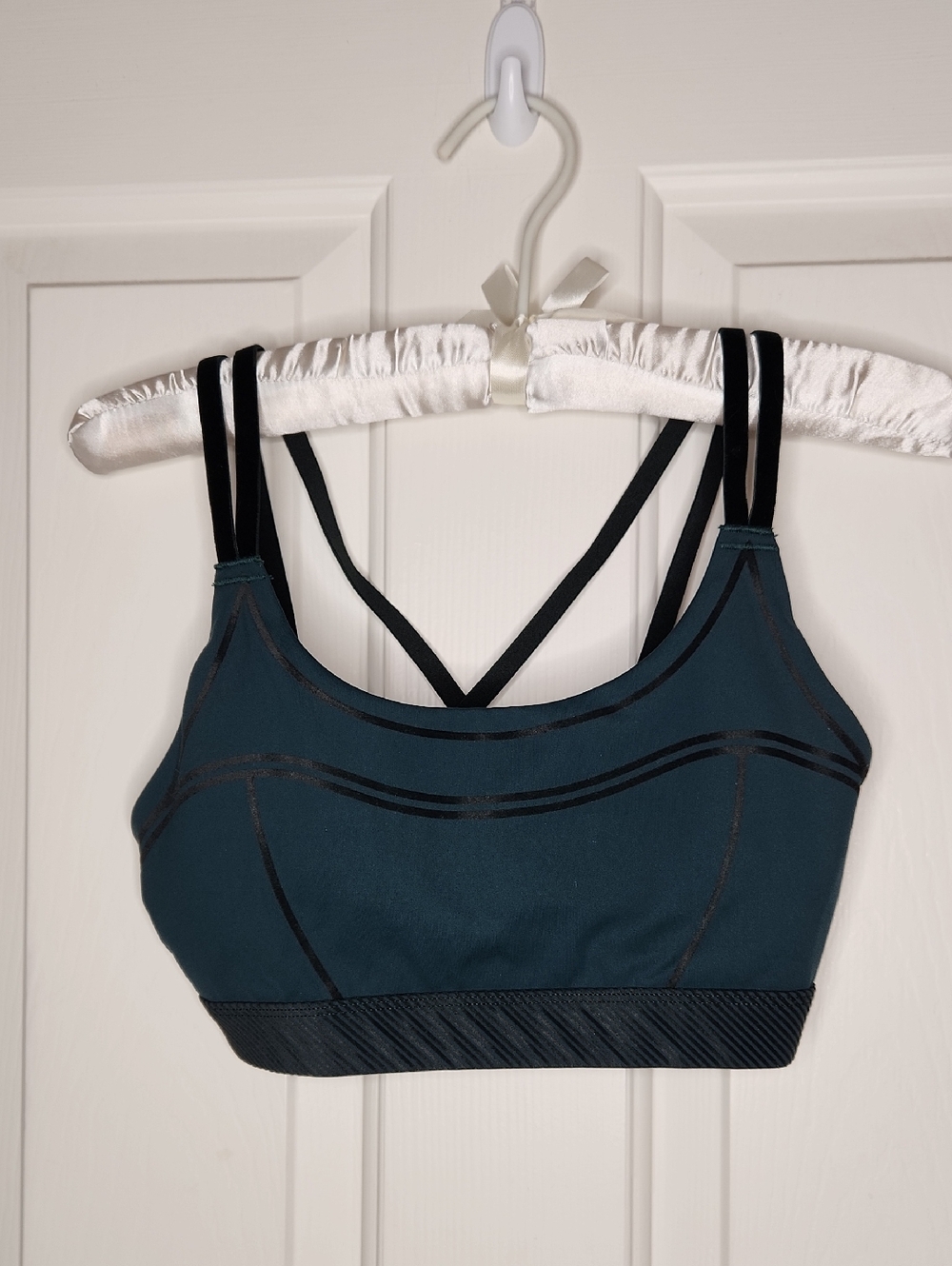 OFFLINE By Aerie Goals Velvet Trim Sports Bra Deep Forest Green Size S